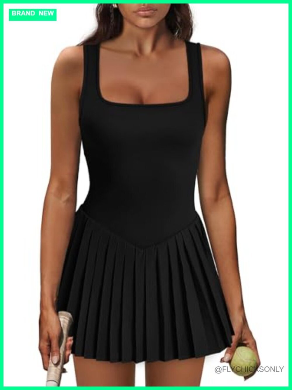 Tennis Dress with Built-in Shorts, Pleated, Pockets, Sleeveless, U Neck